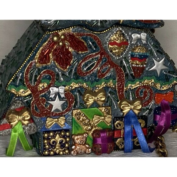 RARE Mary Frances 90's Christmas Tree Hard Shell Purse Handmade Bag Retired wTag - Picture 5 of 14